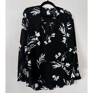 GRACE "The Perfect Fit" Black Floral Flare Sleeve Blouse Size Large Romantic
